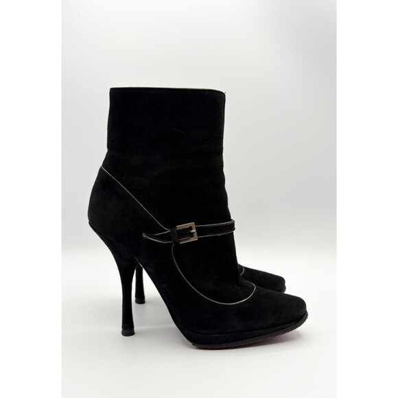 Louis Vuitton by Marc Jacobs Black Suede Mary Jane Ankle Boots Y2K Sz EU 36 6 - Picture 1 of 12